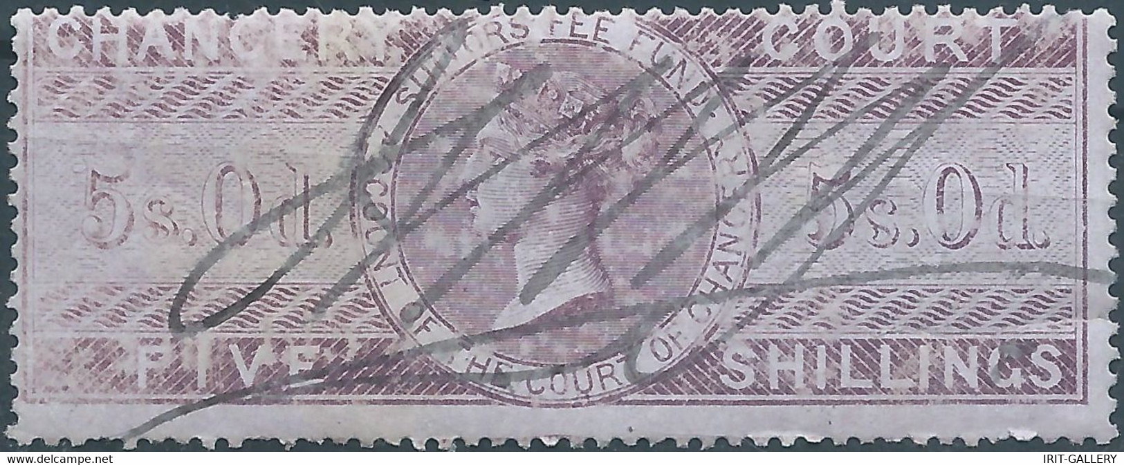 Great Britain-ENGLAND,Queen Victoria,1855 /1870 Revenue Stamp Tax Fiscal CHANCERY COURT,5s.0d. FIVE Shillings,Used - Fiscaux