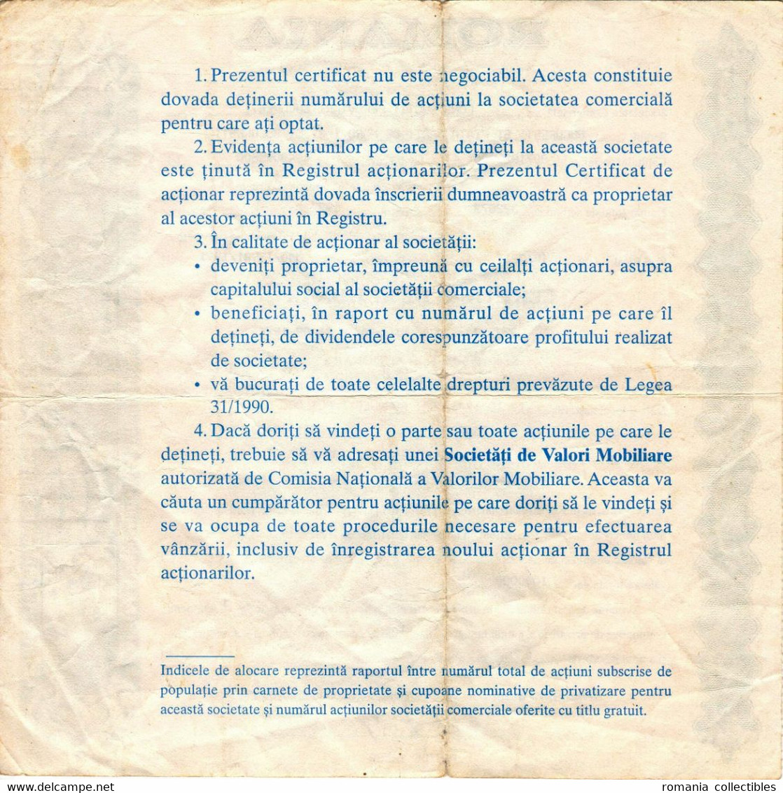 Romania, 1996, "CONSTRUCTII FEROVIARE BUCURESTI" Company - Vintage Shareholder Certificate / Bond - A - C