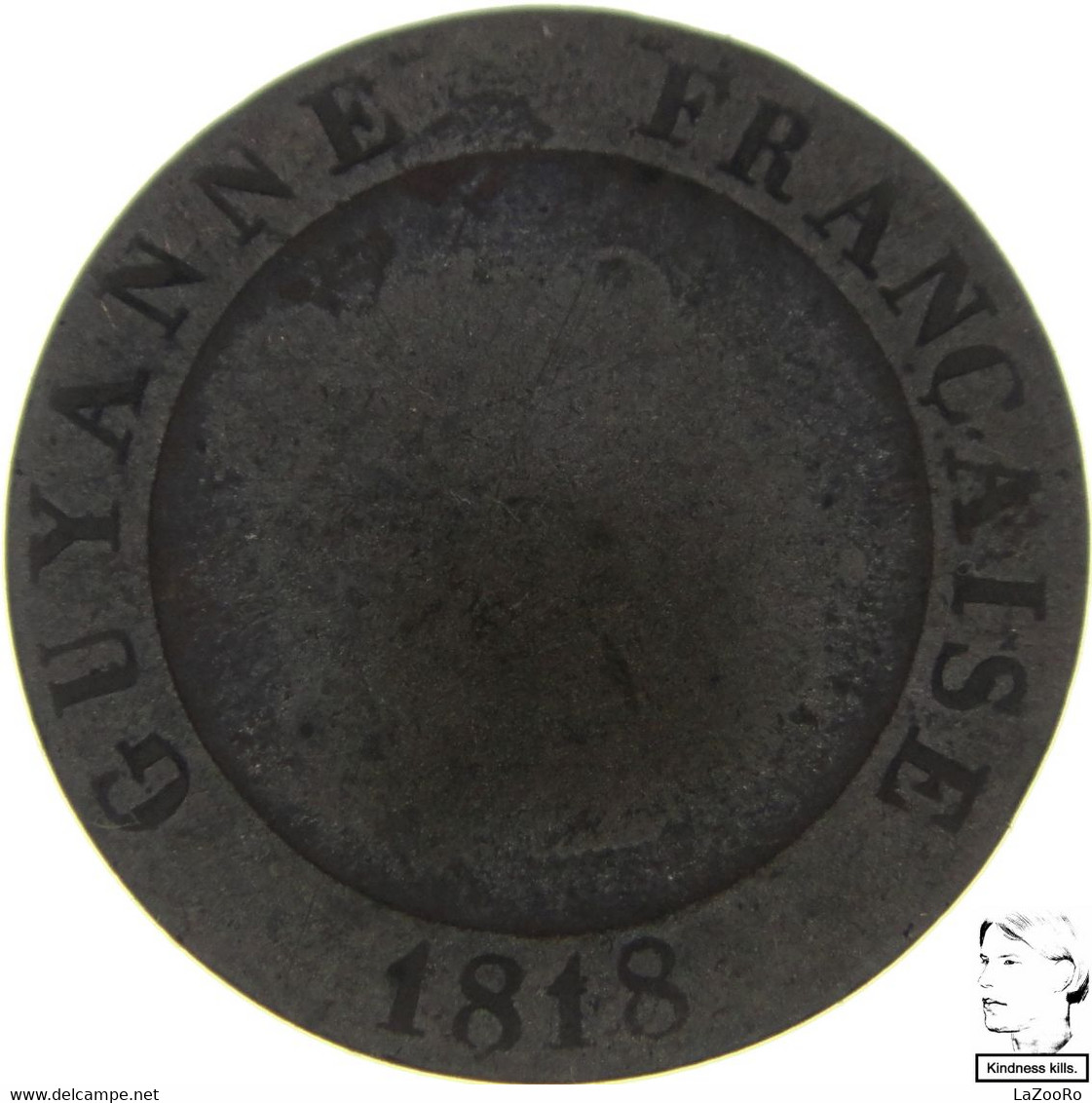LaZooRo: French Guiana 10 Centimes 1818 F - Silver - Frans-Guyana