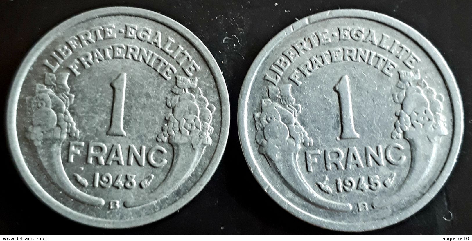 FRANCE: 2 X 1 FRANC SCARCE 1945 B + 1948 B  KM 885a.2 - 1 Franc