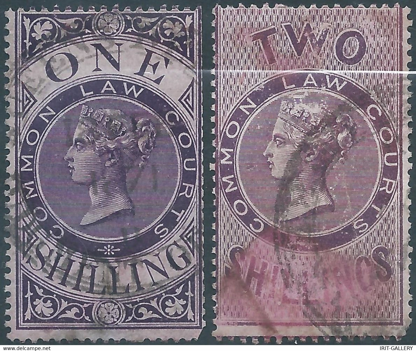 Great Britain-ENGLAND,Queen Victoria,Revenue Stamps Tax Fiscal COMMON LAW COURTS,1 & 2 Shillings,Used - Revenue Stamps