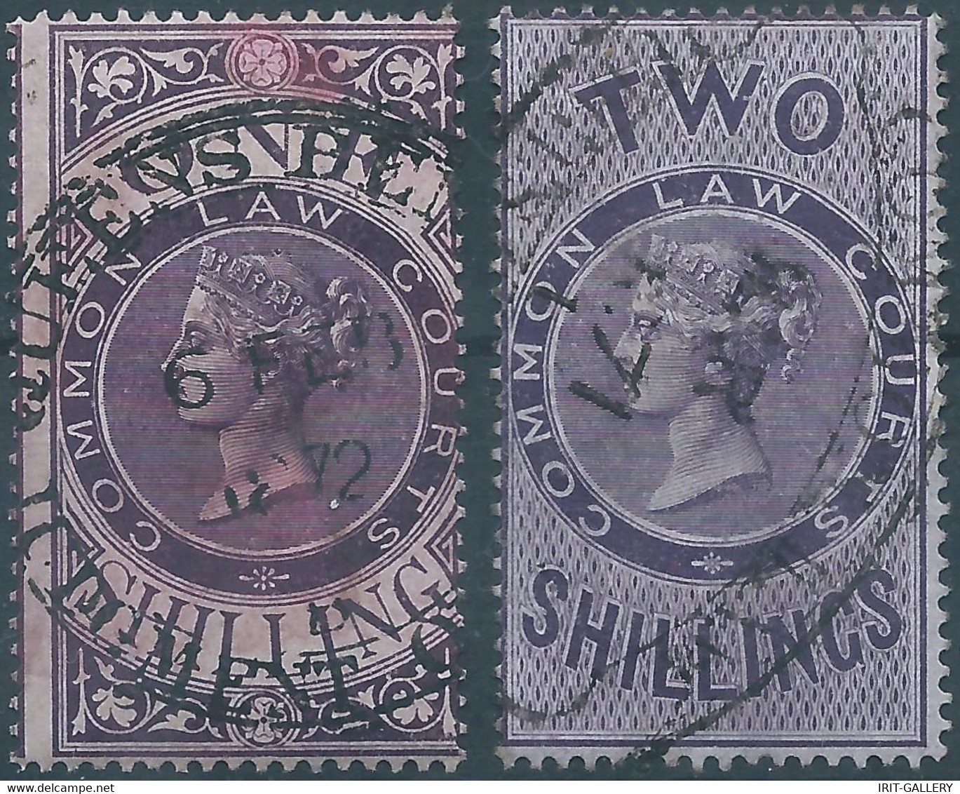 Great Britain-ENGLAND,Queen Victoria,1871-1872 Revenue Stamps Tax Fiscal COMMON LAW COURTS,1 & 2 Shillings,Used - Revenue Stamps