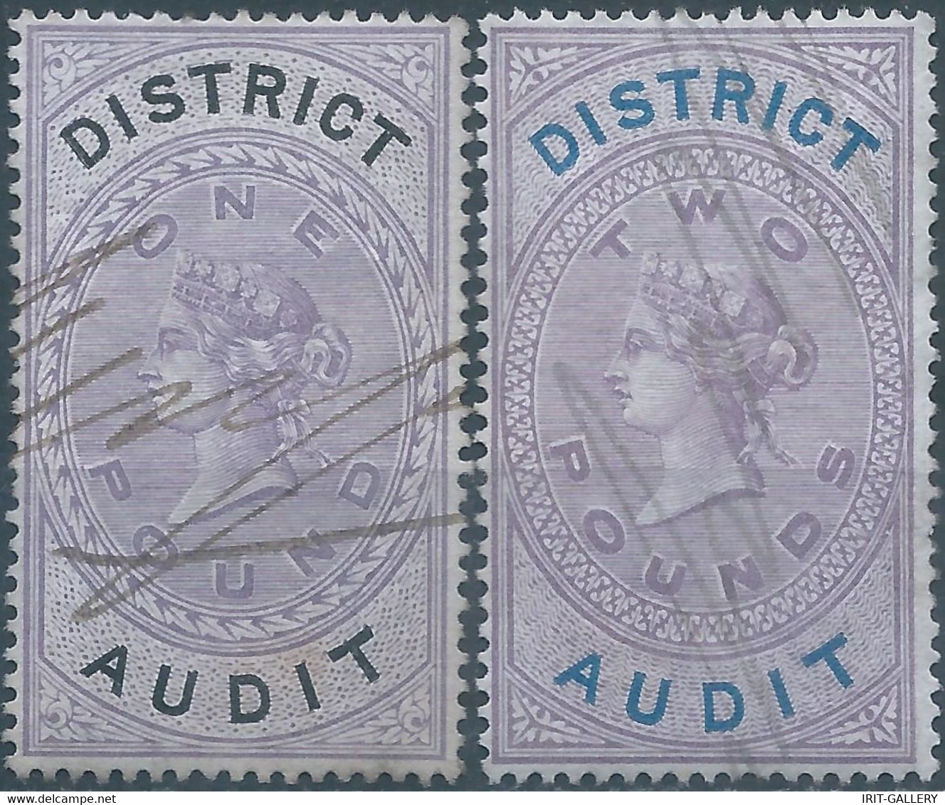 Great Britain-ENGLAND,Queen Victoria,1880-1900 Revenue Stamp Tax Fisca DISTRICT AUDIT,1&2 Pounds,Uset - Revenue Stamps