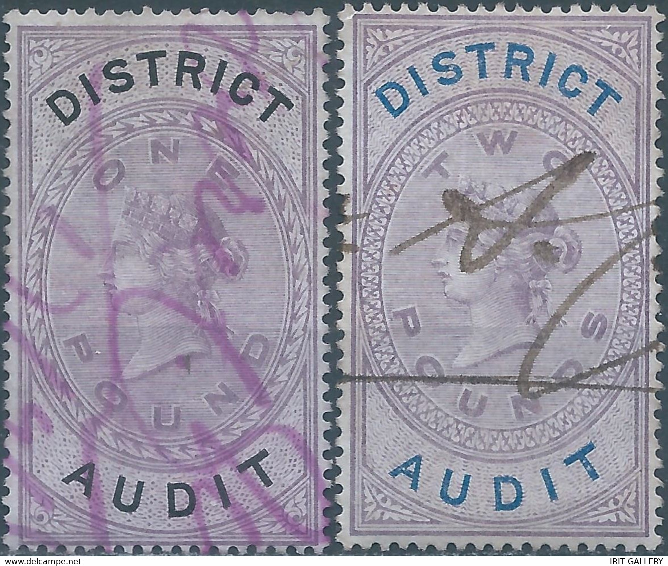 Great Britain-ENGLAND,Queen Victoria,1880-1900 Revenue Stamp Tax Fisca DISTRICT AUDIT,1&2 Pounds,Uset - Revenue Stamps