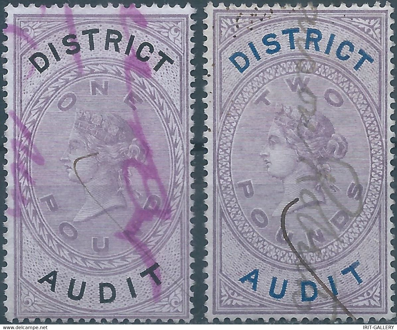 Great Britain-ENGLAND,Queen Victoria,1880-1900 Revenue Stamp Tax Fisca DISTRICT AUDIT,1&2 Pounds,Uset - Fiscales