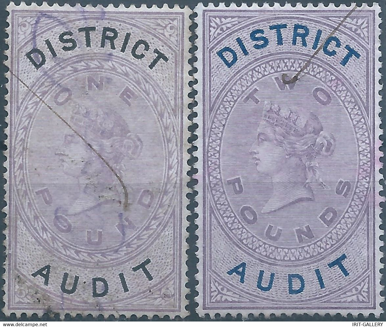 Great Britain-ENGLAND,Queen Victoria,1880-1900 Revenue Stamp Tax Fisca DISTRICT AUDIT,1&2 Pounds,Uset - Fiscales