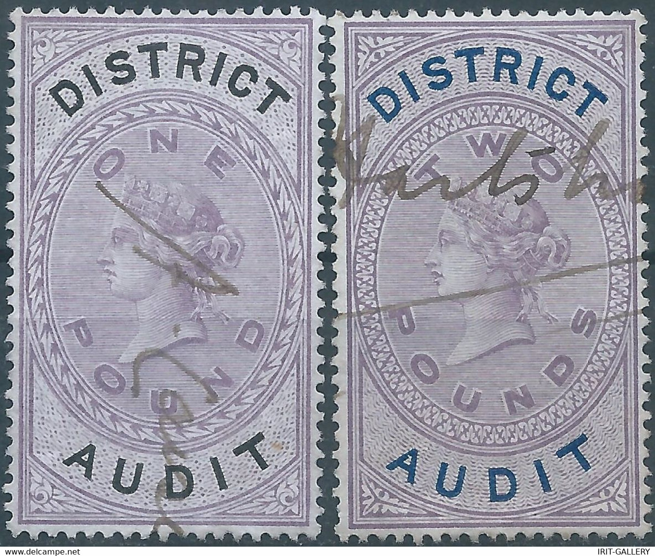 Great Britain-ENGLAND,Queen Victoria,1880-1900 Revenue Stamp Tax Fisca DISTRICT AUDIT,1&2 Pounds,Uset - Fiscaux