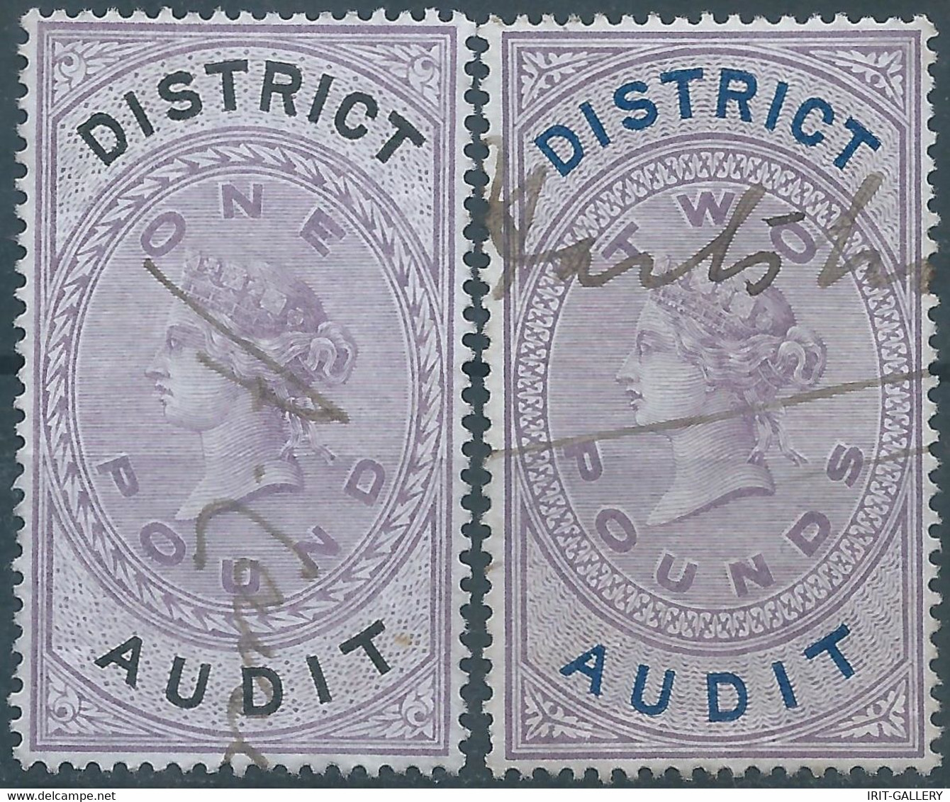 Great Britain-ENGLAND,Queen Victoria,1880-1900 Revenue Stamp Tax Fisca DISTRICT AUDIT,1&2 Pounds,Uset - Fiscales