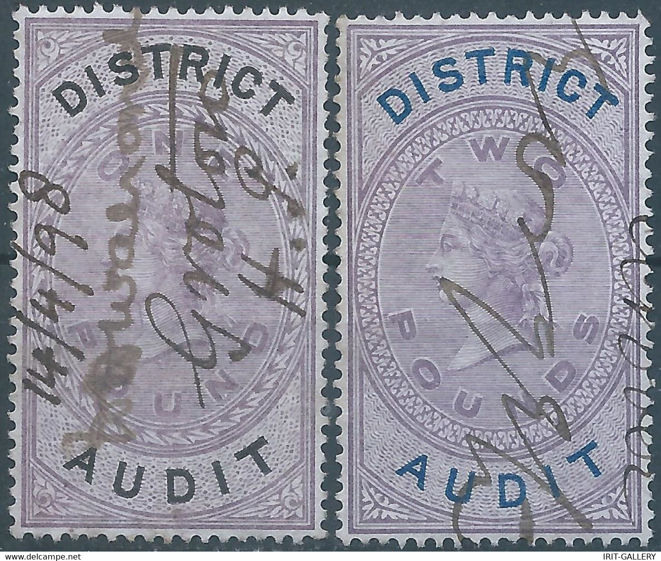 Great Britain-ENGLAND,Queen Victoria,1880-1900 Revenue Stamp Tax Fisca DISTRICT AUDIT,1&2 Pounds,Uset - Revenue Stamps