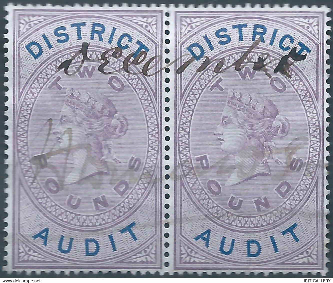 Great Britain-ENGLAND,Queen Victoria,1880-1900 Revenue Stamp Tax Fisca DISTRICT AUDIT,2 Pounds In Pairs,Uset - Fiscales