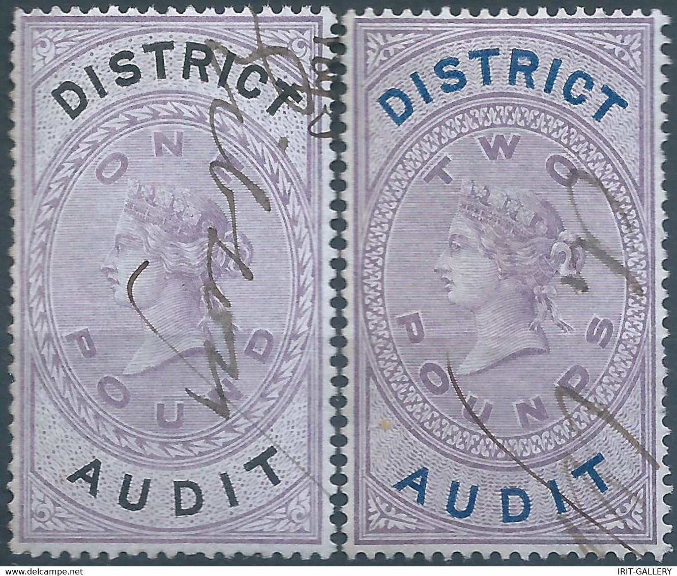 Great Britain-ENGLAND,Queen Victoria,1880-1900 Revenue Stamp Tax Fisca DISTRICT AUDIT,1&2 Pounds,Used - Revenue Stamps