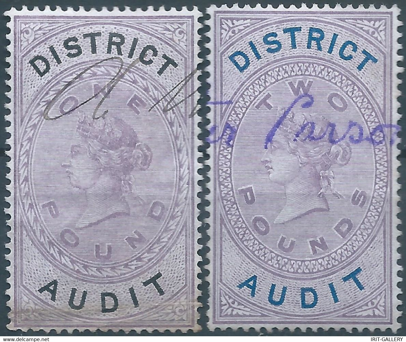 Great Britain-ENGLAND,Queen Victoria,1880-1900 Revenue Stamp Tax Fisca DISTRICT AUDIT,1&2 Pounds,Used - Revenue Stamps