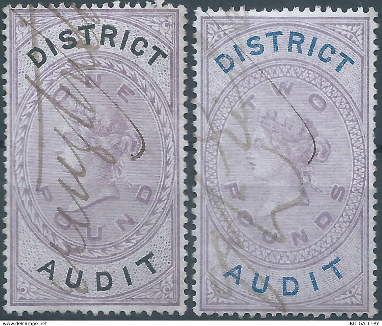Great Britain-ENGLAND,Queen Victoria,1880-1900 Revenue Stamp Tax Fisca DISTRICT AUDIT,1&2 Pounds,Used - Revenue Stamps
