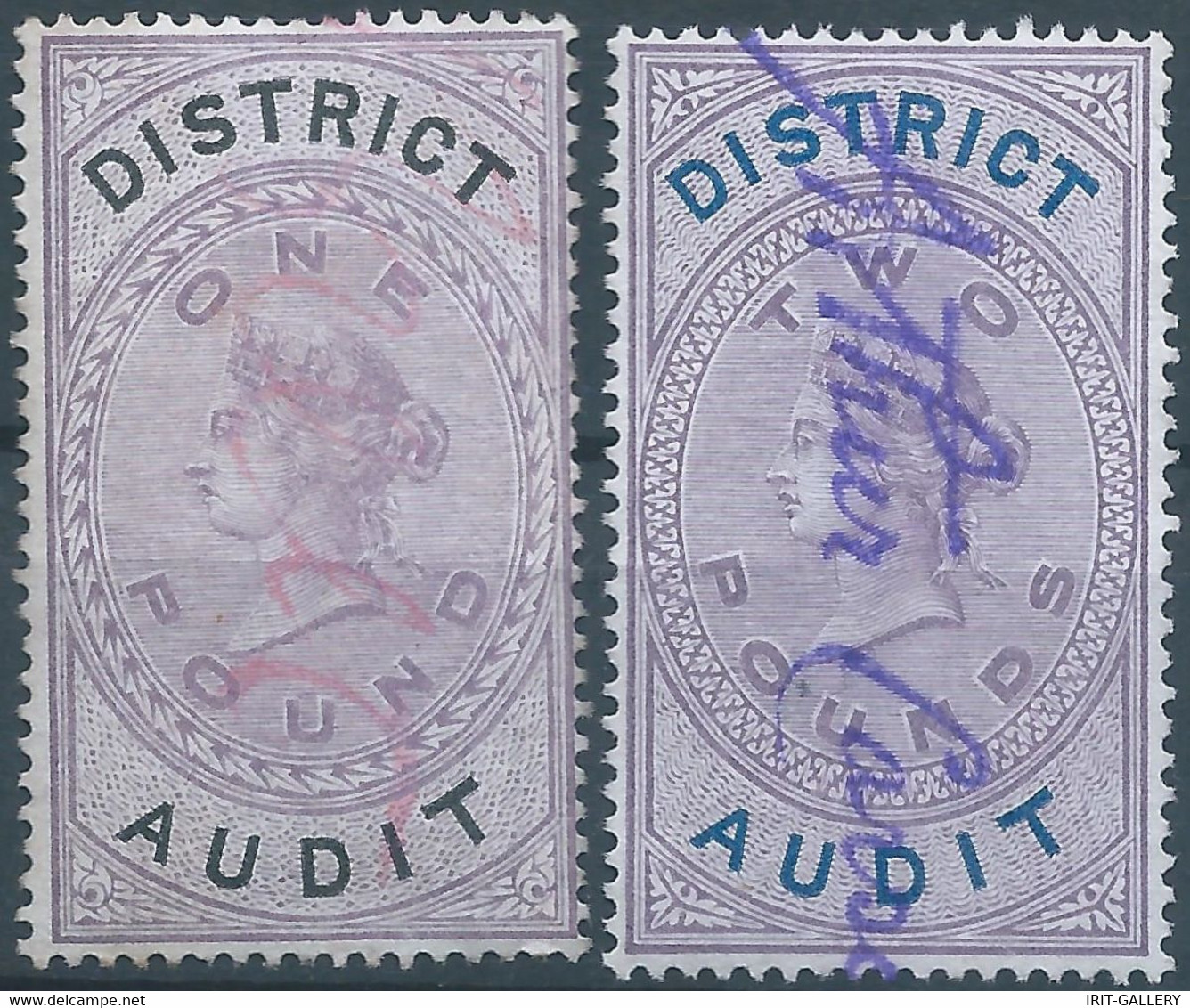 Great Britain-ENGLAND,Queen Victoria,1880-1900 Revenue Stamp Tax Fisca DISTRICT AUDIT,1&2 Pounds,Used - Fiscale Zegels