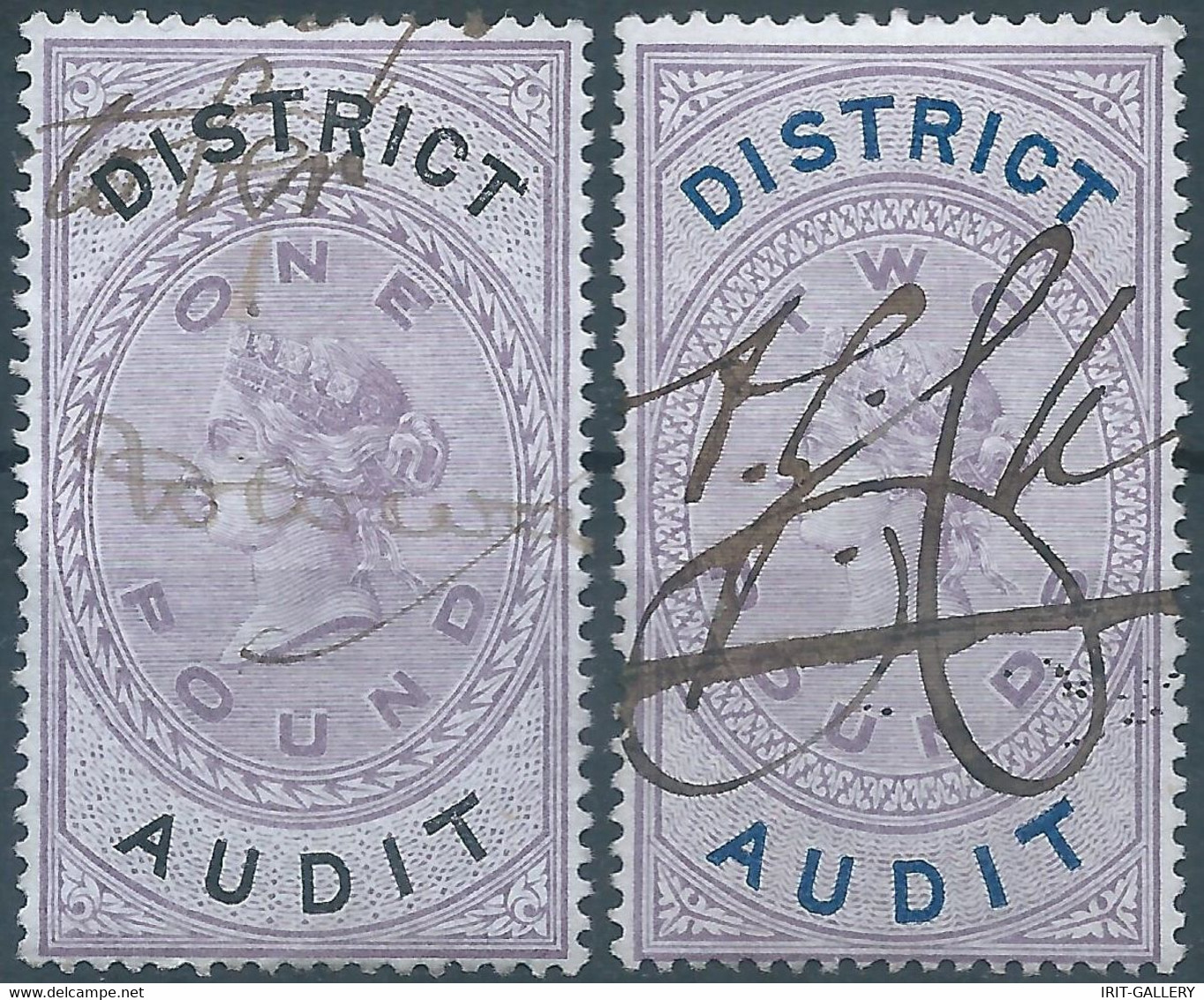 Great Britain-ENGLAND,Queen Victoria,1880-1900 Revenue Stamp Tax Fisca DISTRICT AUDIT,1&2 Pounds,Used - Revenue Stamps