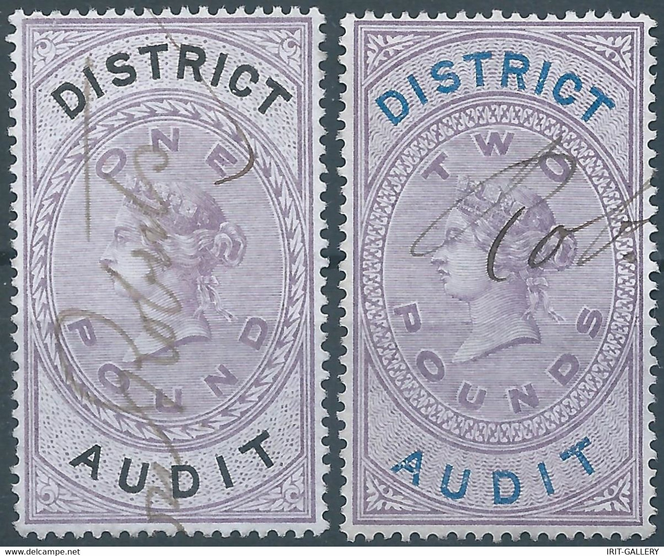 Great Britain-ENGLAND,Queen Victoria,1880-1900 Revenue Stamp Tax Fisca DISTRICT AUDIT,1&2 Pounds,Used - Revenue Stamps