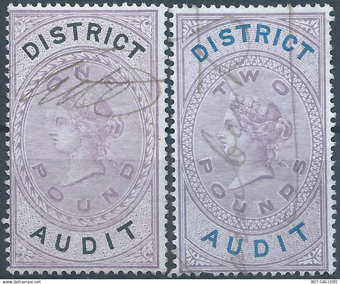 Great Britain-ENGLAND,Queen Victoria,1880-1900 Revenue Stamp Tax Fisca DISTRICT AUDIT,1&2 Pounds,Used - Fiscaux