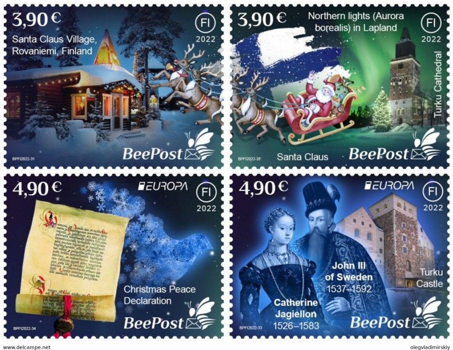 Finland 2022 Stories And Myths Legends Of Old Castles And Christmas Traditions BeePost Set Of 4 Stamps Mint - Neufs