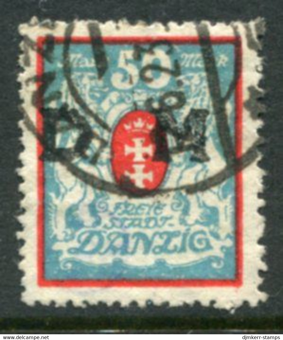 DANZIG 1922 Official Overprint On Arms 50 Mk. Postally Used.  Michel Dienst 33Y, Infla Expertised - Service