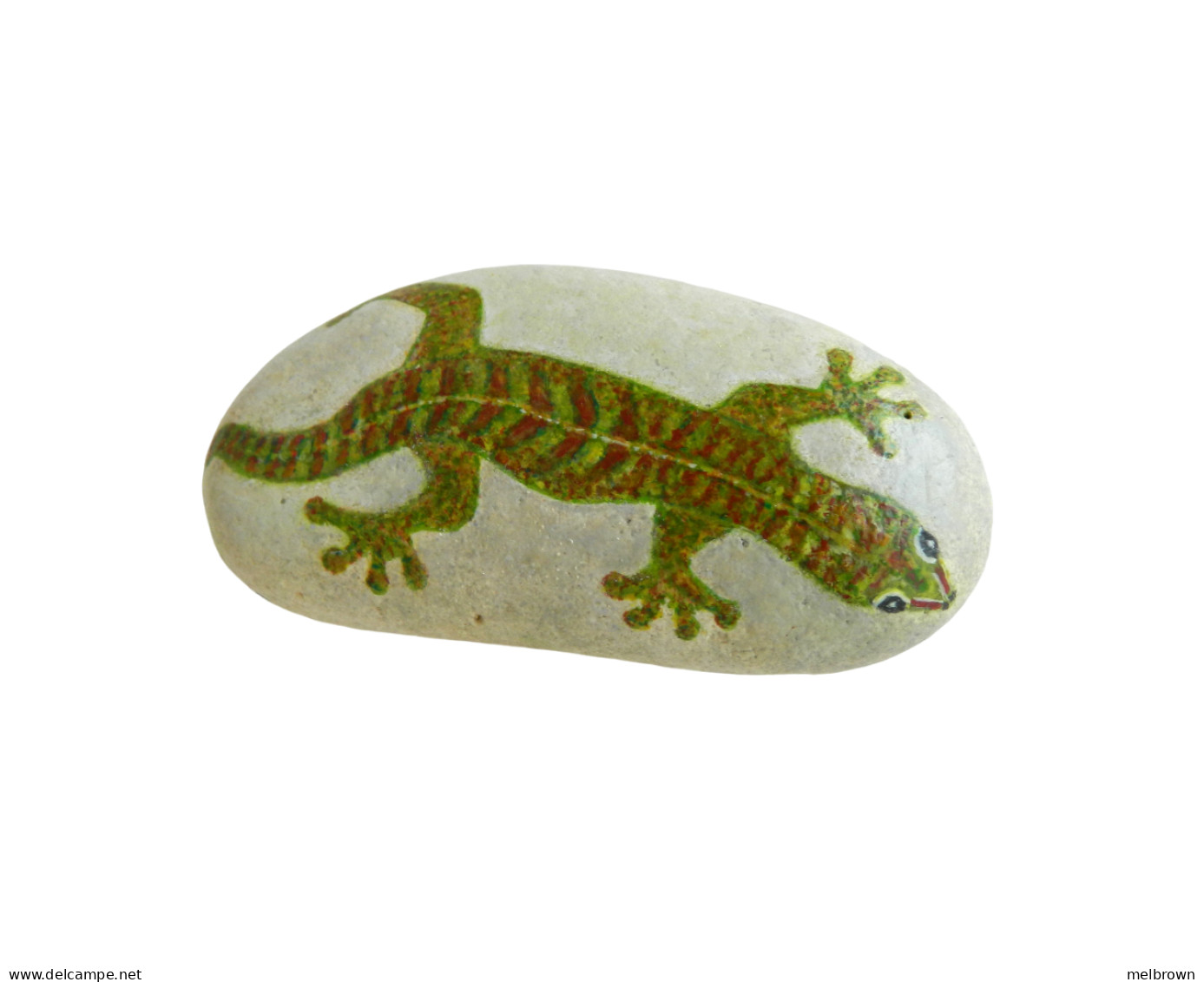 GREEN GECKO Hand Painted On A Smooth Beach Stone Paperweight - Presse-papiers