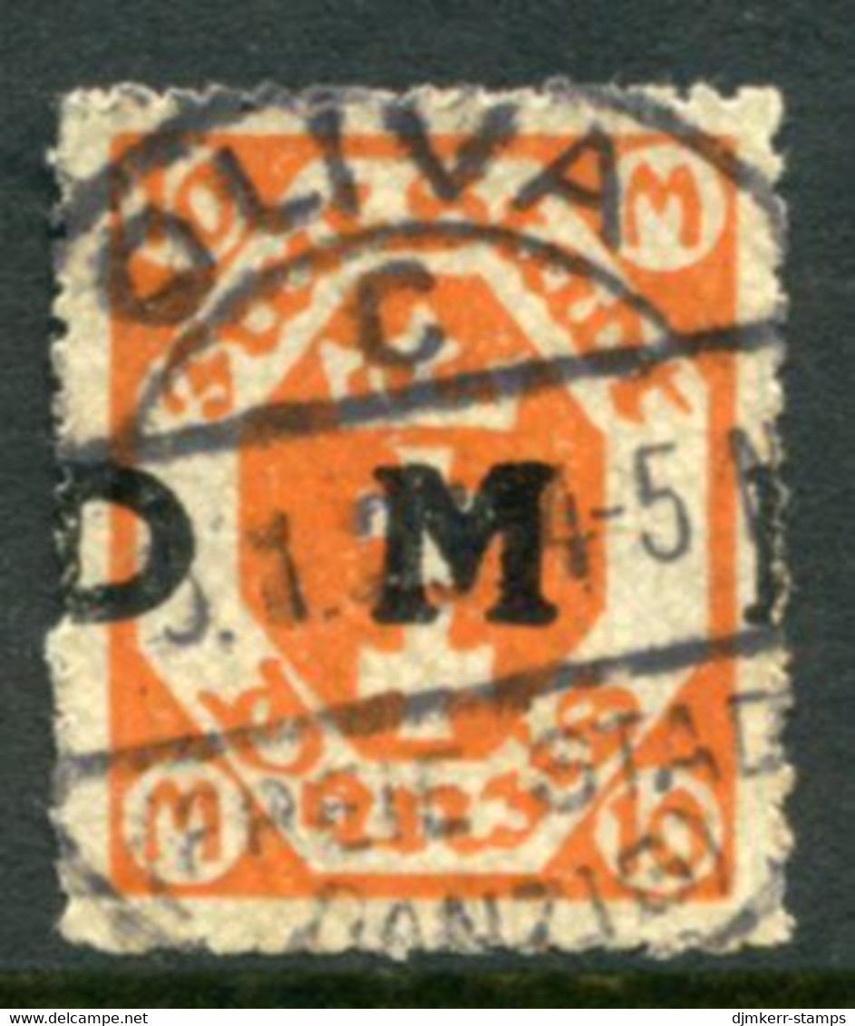 DANZIG 1922 Official Overprint On Arms 10 Mk. Postally Used With Oliva Postmark.  Michel Dienst 27 - Servizio