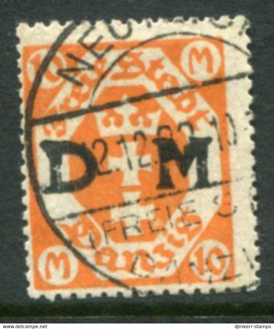 DANZIG 1922 Official Overprint On Arms 10 Mk. Postally Used With Neuteich Postmark  Michel Dienst 27, Infla Expertised - Dienstmarken