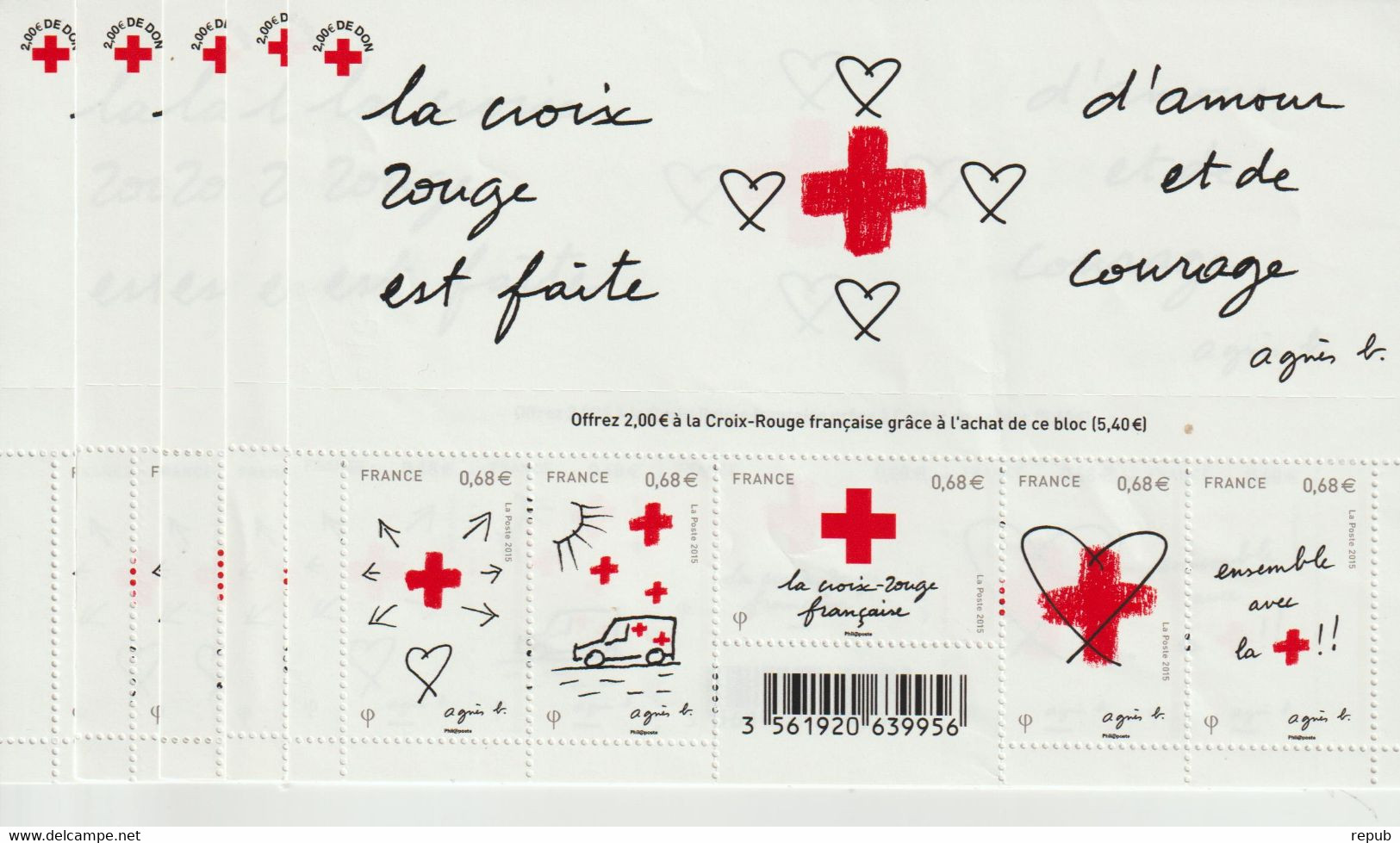 France 2015 Bloc Croix-rouge F 5001 ** MNH Par 5 Exemplaires - Nuevos