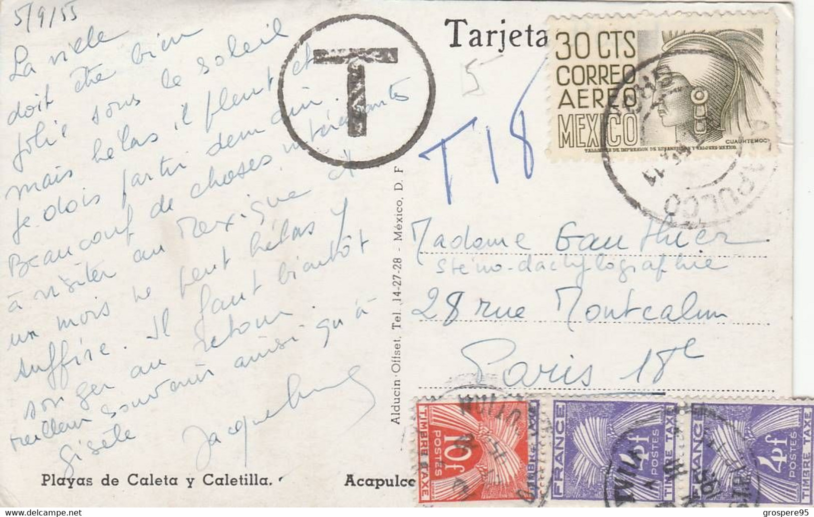 MEXIQUE PLAYAS DE CALETA Y CALETILLA ALCAPULCO 1955 TAXE - Mexique