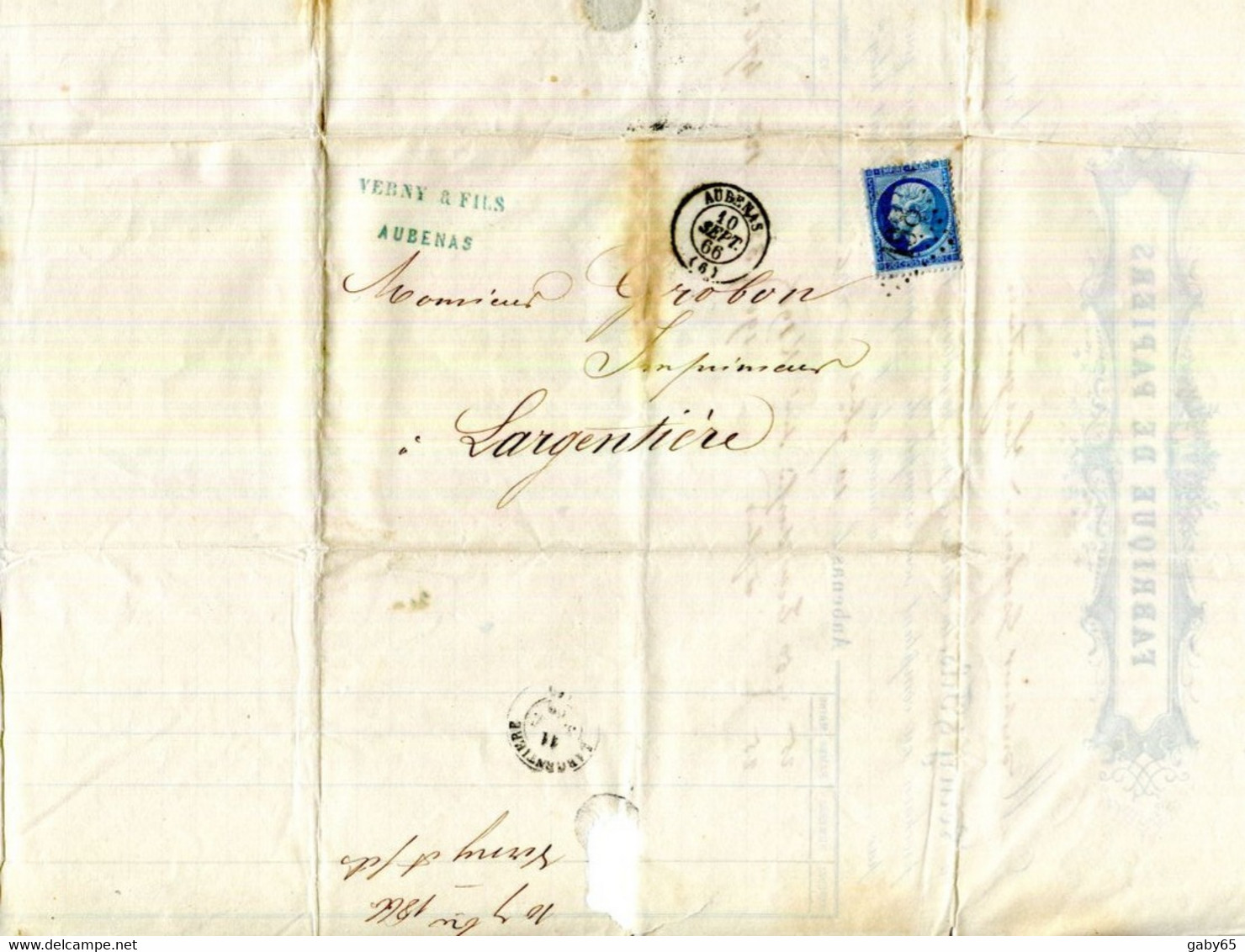 FACTURE.07.ARDECHE.AUBENAS.FABRIQUE DE PAPIERS.VERNY ET FILS. - Imprimerie & Papeterie