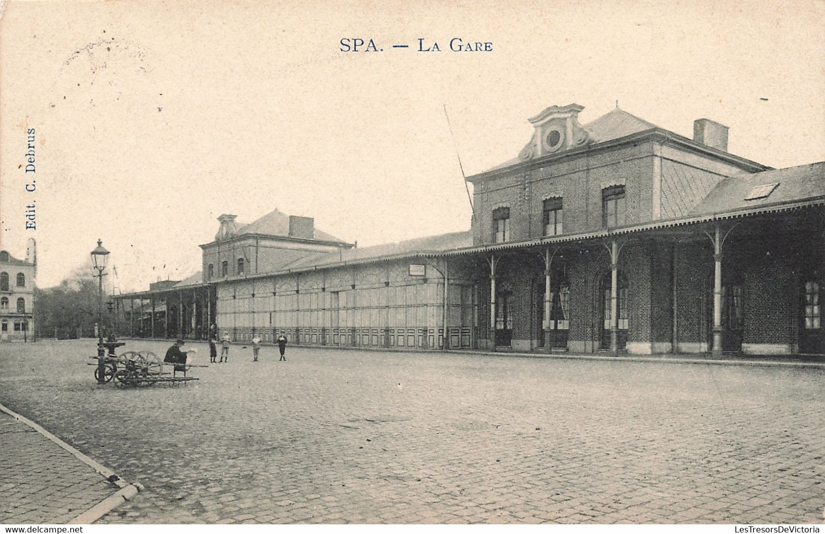 CPA - Belgique - Spa - La Gare - Edit. C. Debrus - Phototypie Marcovici - Animé - Charette - Spa