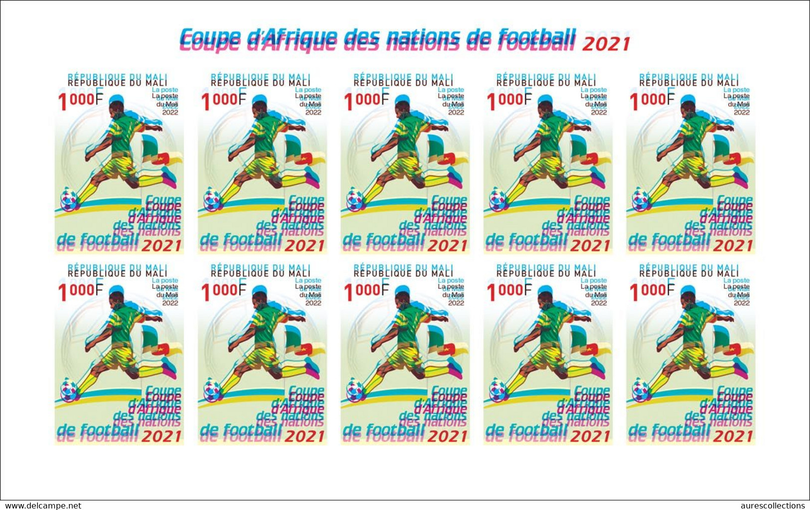 MALI 2022 RARE ERROR IMPERF ESSAY - SHEETLET 10V - FOOTBALL AFRICA CUP OF NATIONS COUPE D'AFRIQUE CAMEROUN 2021 MNH - Afrika Cup