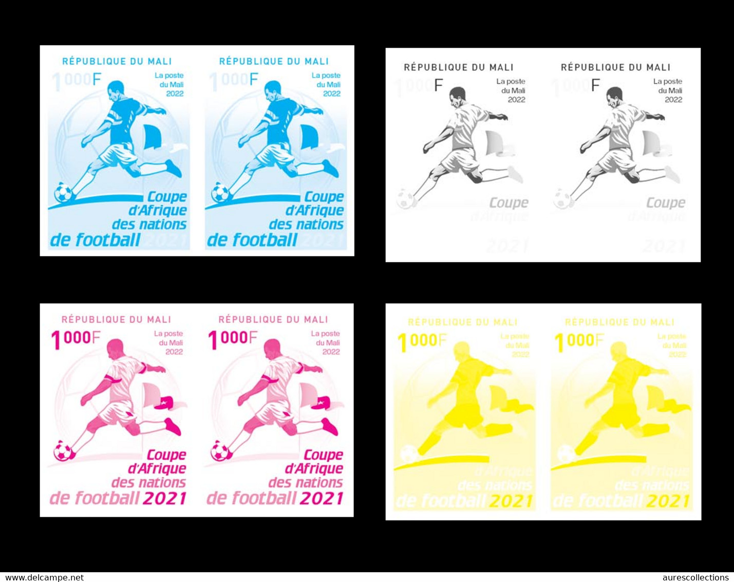 MALI 2022 RARE COLOR PROOF - FULL SET OF 4 IMPERF PAIRS - FOOTBALL AFRICA CUP OF NATIONS COUPE D'AFRIQUE 2021 MNH - Fußball-Afrikameisterschaft