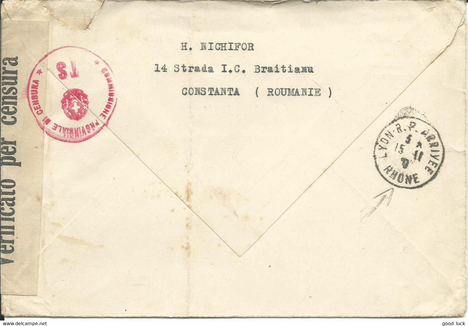 ROUMANIE LETTRE A 32 L RECOMMANDEE ET CENSUREE DE CONSTANTA POUR LYON DE 1940 LETTRE COVER - 2de Wereldoorlog (Brieven)