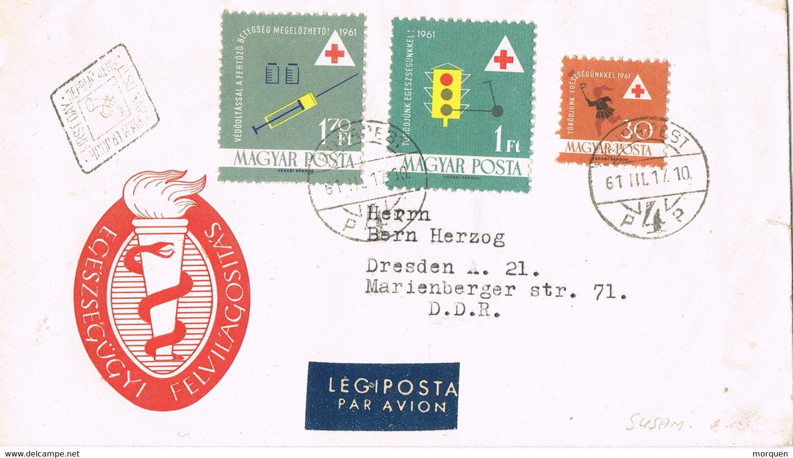 48534. Carta Aerea BUDAPEST (Hungria) 1961,  Tema Medocina, ROTES KREUZ, Cruz Roja - Briefe U. Dokumente