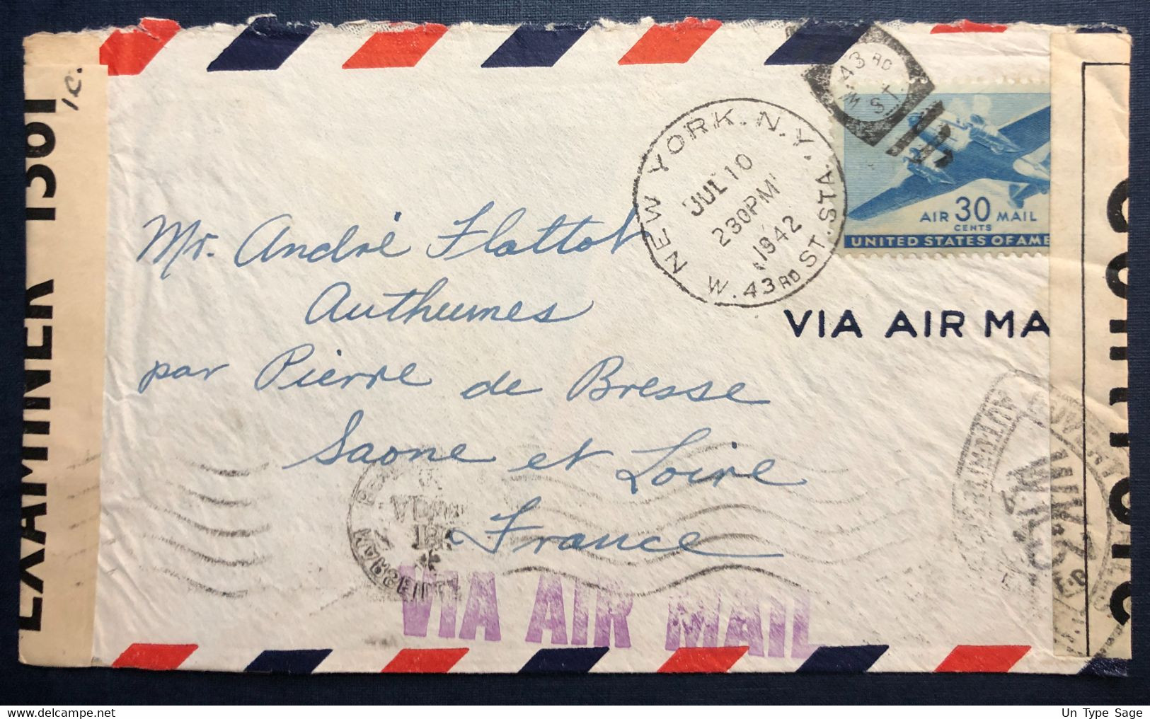 Etats-Unis, Divers Sur Enveloppe De New York 10.7.1942 + Censure - (B1817) - Briefe U. Dokumente