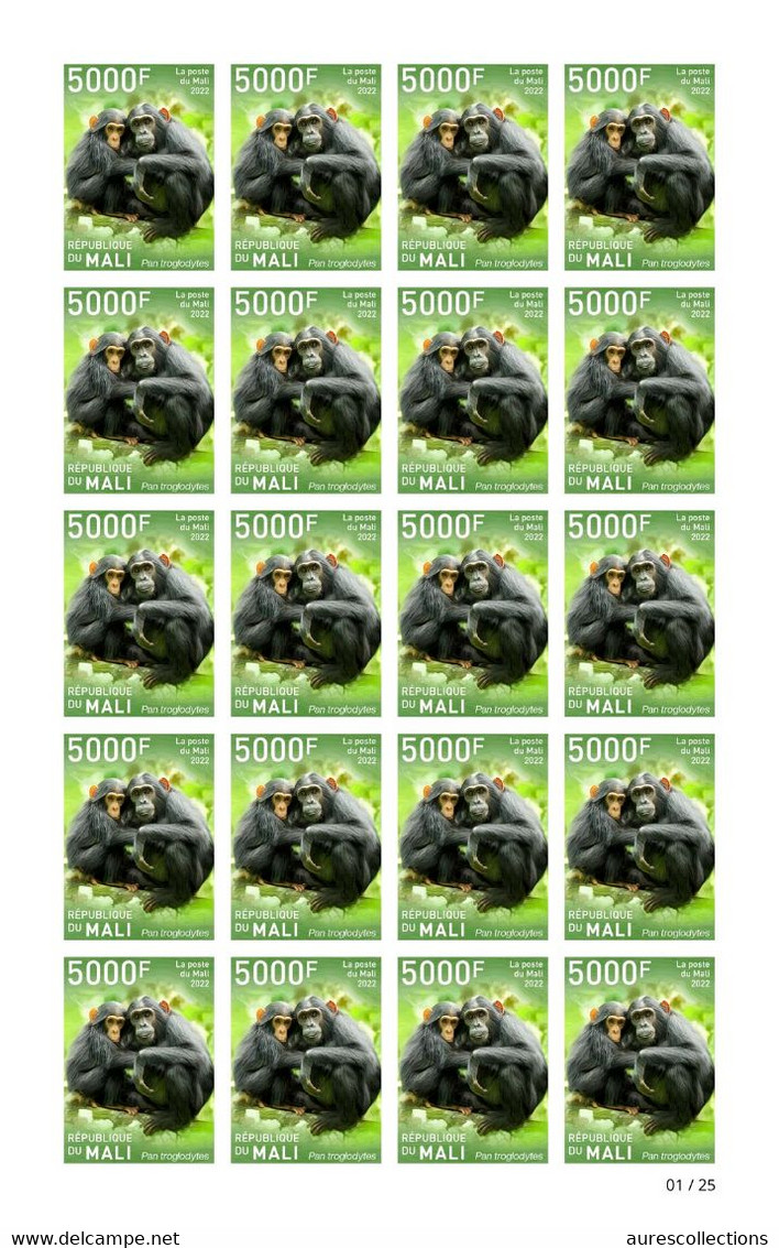 MALI 2022 IMPERF SHEET 20V - ENDANGERED FAUNA - FAUNE MENACEE - CHIMPANZEE CHIMPANZE SINGES APES MONKEYS MONKEY RARE MNH - Chimpansees