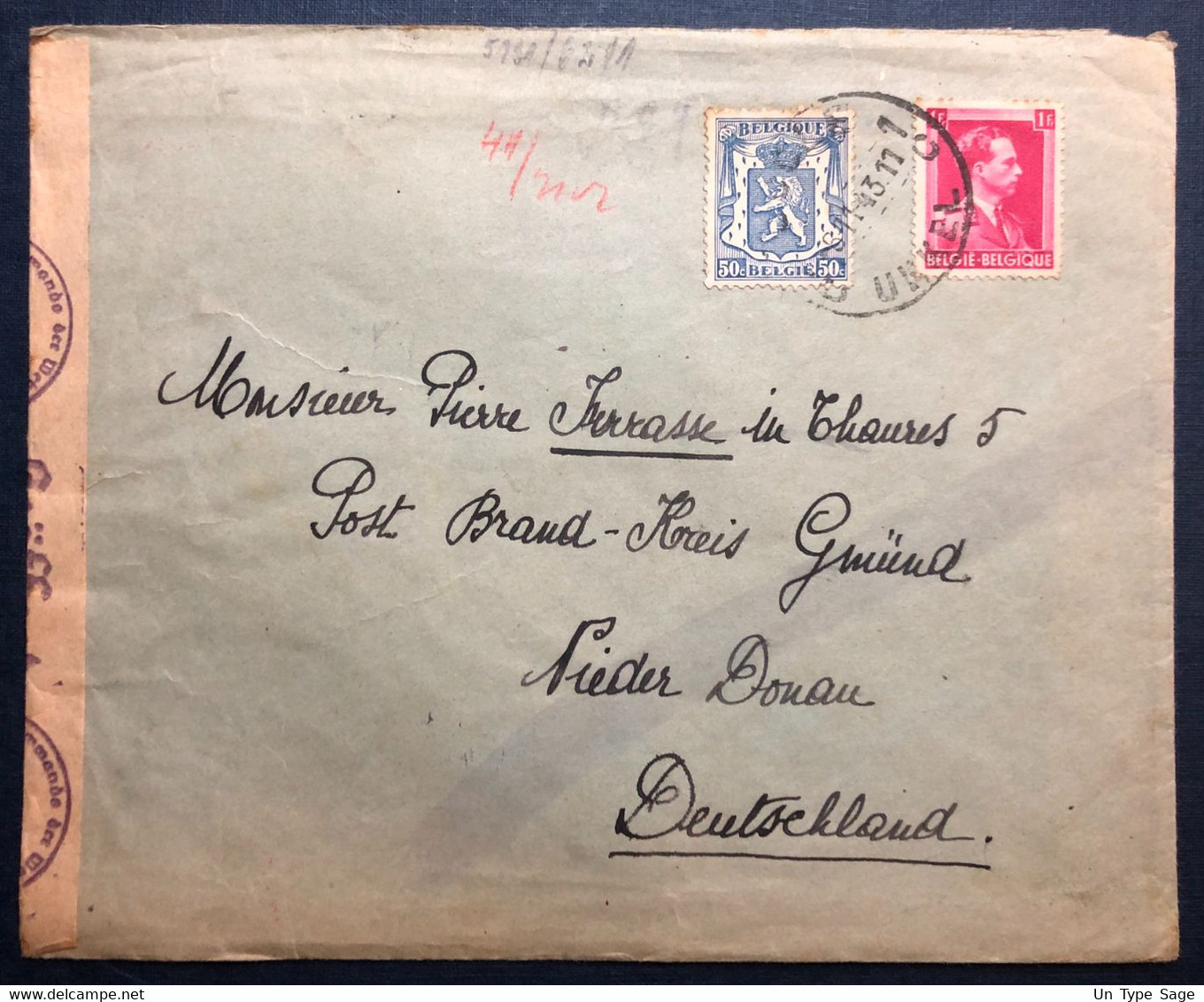 Belgique, Divers Sur Enveloppe De Bruxelles 6.11.1943 + Censure - (B1818) - WW II (Covers & Documents)