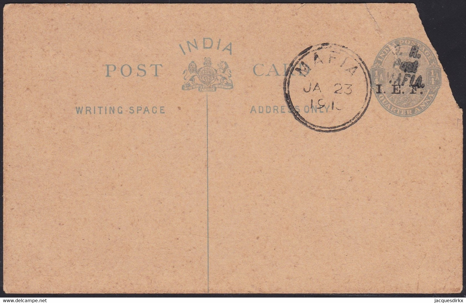 India      .     Postcard  (2 Scans)   .  VERY RARE   .    Major Tear     O   .    Cancellrd - 1911-35 Koning George V