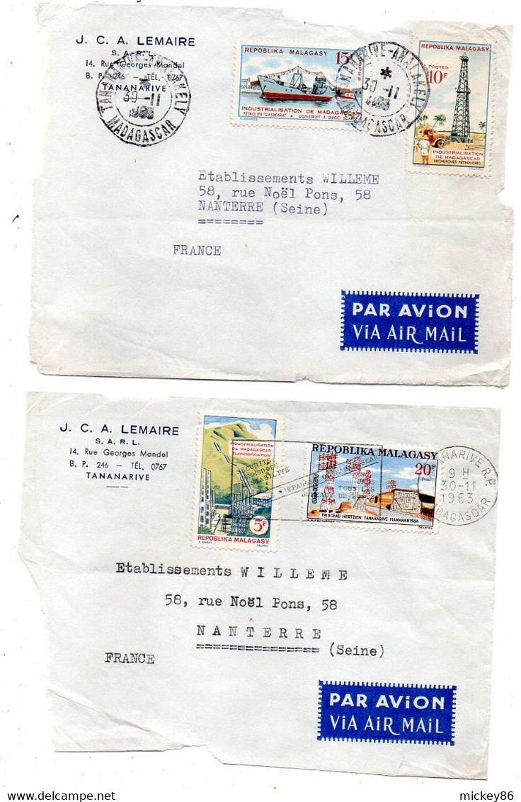 MADAGASCAR- 1963 -2 Devants De Lettres TANANARIVE  Pour NANTERRE -92 (France)..timbres Sur Lettre....cachet - Madagaskar (1960-...)