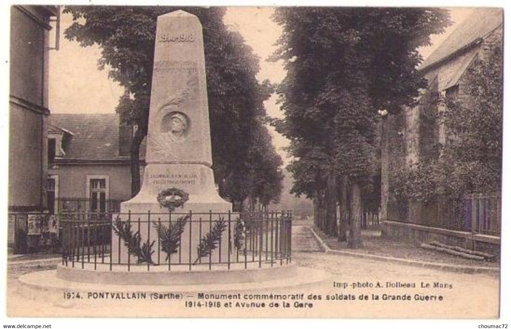 (72) 1403, Pontvallain, Dolbeau 1974, Monument Commémoratif Des Soldats De La Grande Guerre - Pontvallain