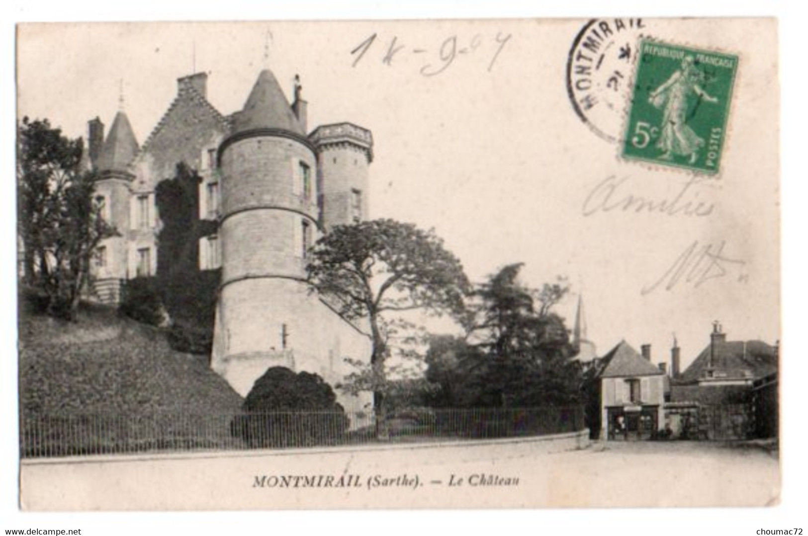 (72) 1786, Montmirail, Le Château, Café Bruneau Dans Le Fond, Dos Non Divisé - Montmirail