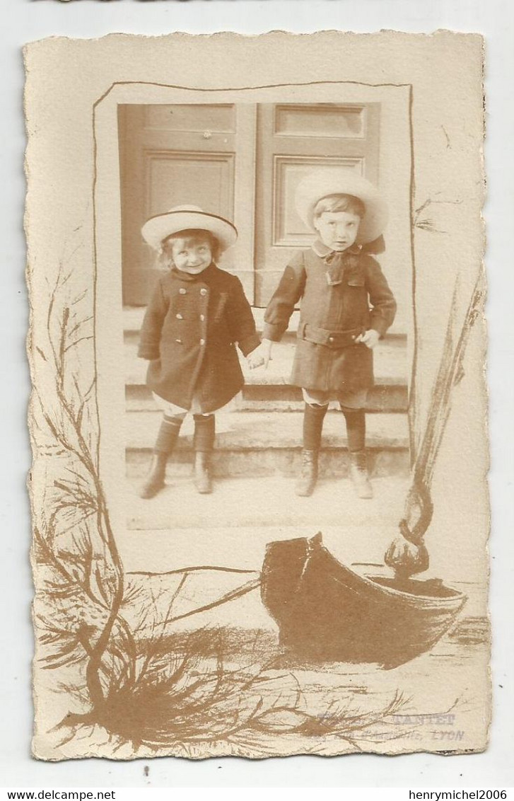 Carte Photo Enfants Montage Dessin Barque Mer De Tantet Lyon - Fotografie