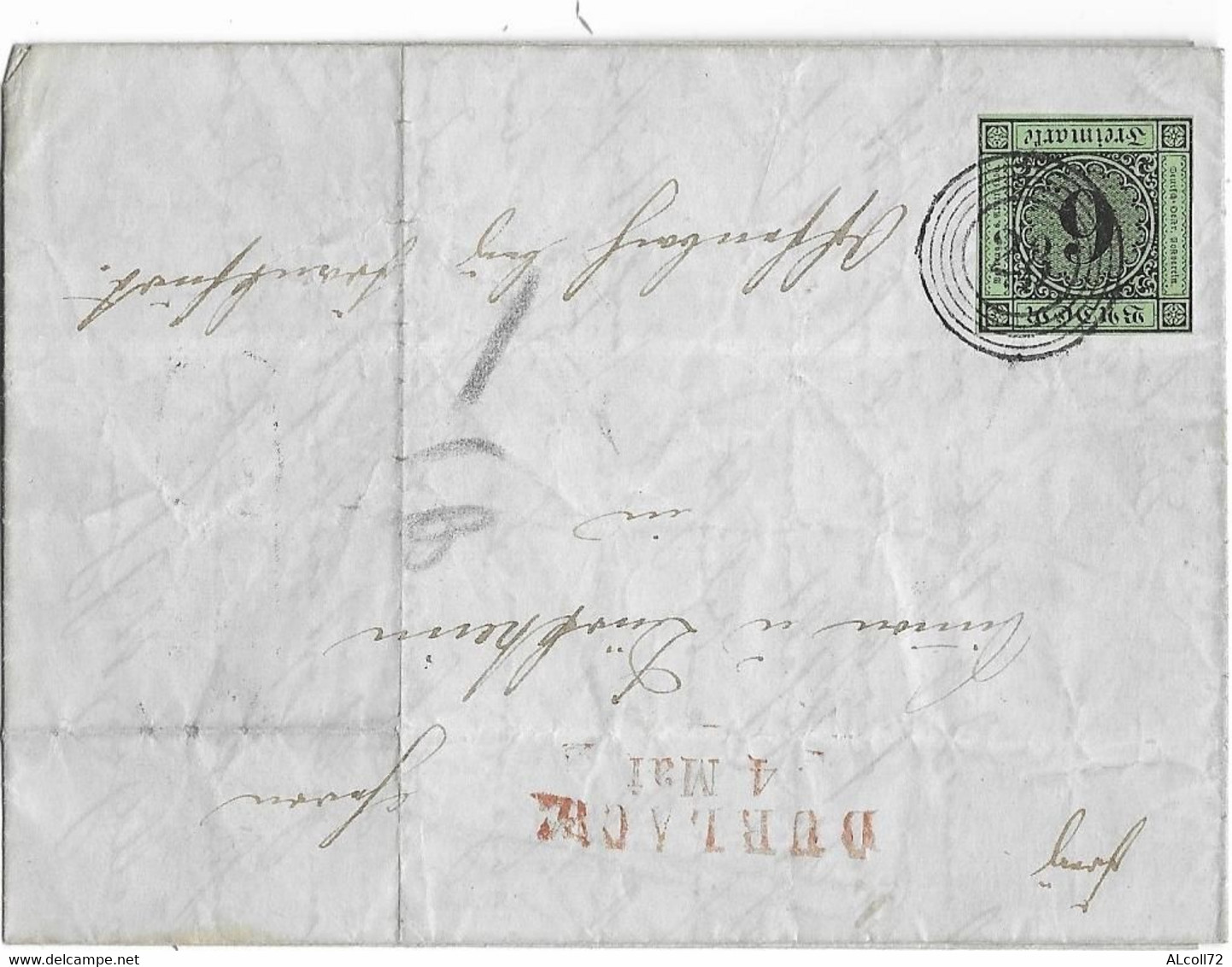 LETTRE De 1852 Avec Cachet Rouge DURLACH 4 Mai Obl Ronde Avec N° 28 Sur TP 6 Freimarke - Briefe U. Dokumente