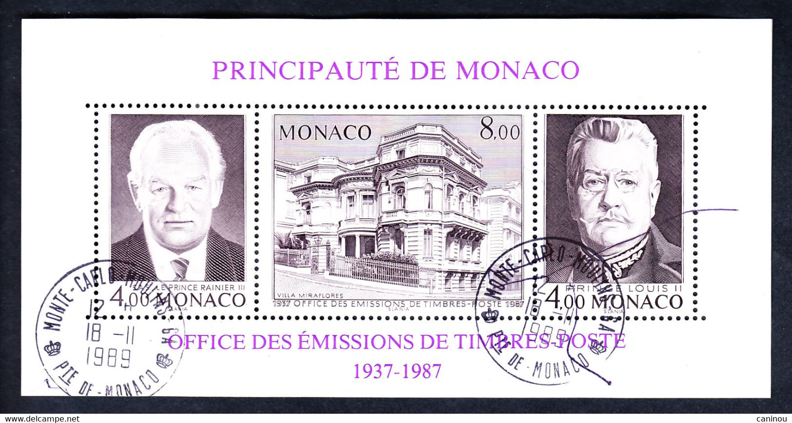 MONACO BLOC FEUILLET Y & T 39  OFFICE TIMBRES-POSTE PRINCES LOUIS II RAINIER III 1987 OBLITERE - Blocs