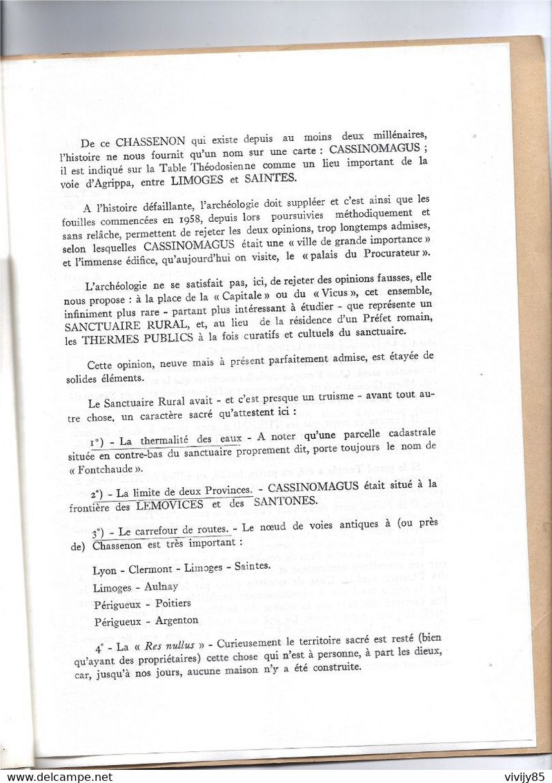 CHASSENON  - Brochure " Description/ Essai D'explication Ensemble Gallo Romain Unique En France " CASSINOMAGUS " - Poitou-Charentes