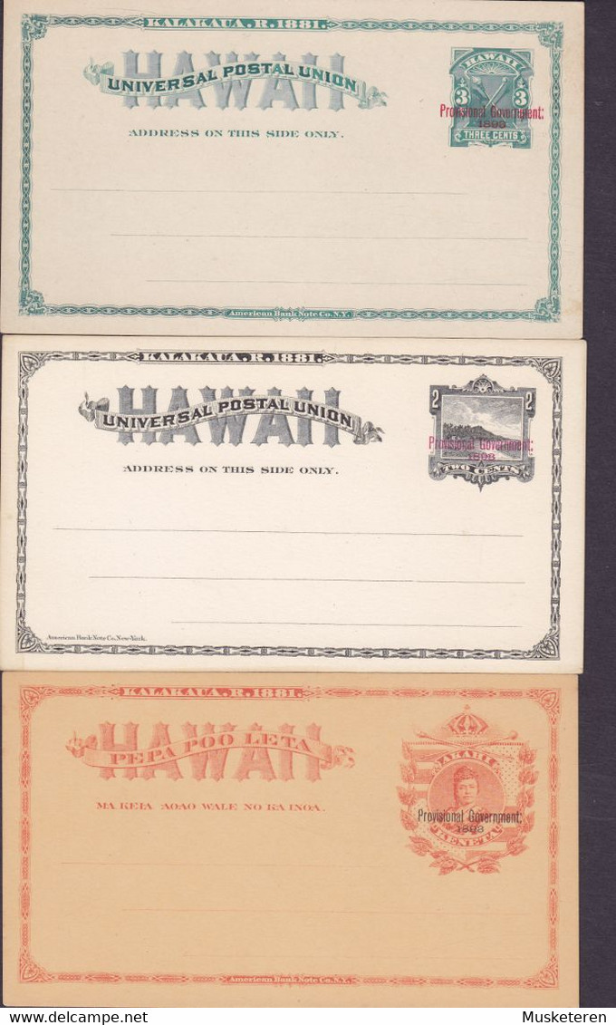 Hawaii UPU Universal Postal Union Postal Stationery Ganzsache Entier (UX5-7) 1893, Provisional Government (Unused)) - Hawaii