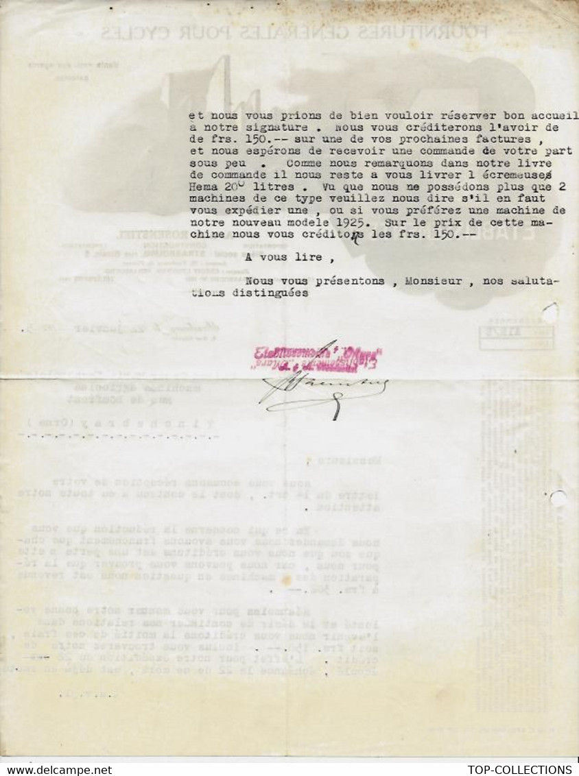 INDUSTRIE MACHINES AGRICULTURE 1925 GRANDE ENTETE Ets Rosenstiel Strasbourg Fournitures Pour Cycles Pour Tinchebray (Or - 1900 – 1949