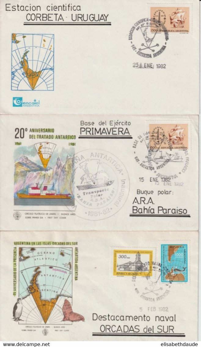 ARGENTINA - 1982 - POLAIRE / ANTARCTIQUE - 3 ENVELOPPES - Estaciones Científicas