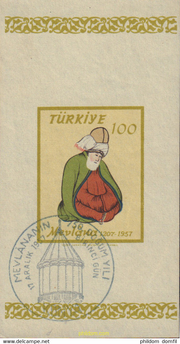 369124 USED TURQUIA 1957 750 ANIVERSARIO DEL NACIMIENTO DEL FILÓSOFO MEVLANA - ...-1858 Préphilatélie