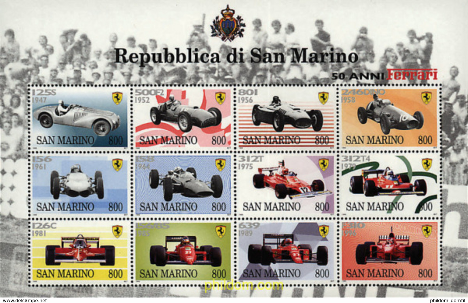 237847 MNH SAN MARINO 1998 50 ANIVERSARIO DE FERRARI. AUTOMOVILES DE CARRERAS Y FORMULA 1 - Oblitérés